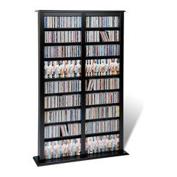 Prepac Barrister Double Width CD DVD Media Storage Tower in Black - Media Racks And Towers