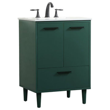 Elegant Decor Baldwin 24" Solid Wood and MDF Bathroom Vanity in Green