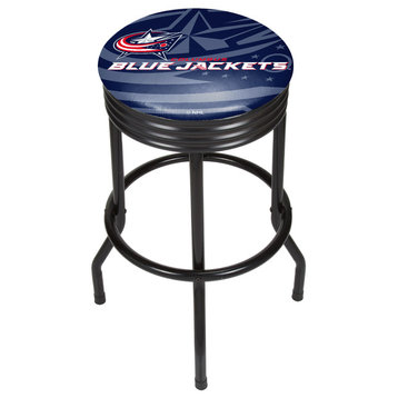 NHL Black Ribbed Bar Stool, Columbus Blue Jackets