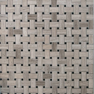 Basket-Weave Wood Gray Travertine Mosaic Tile