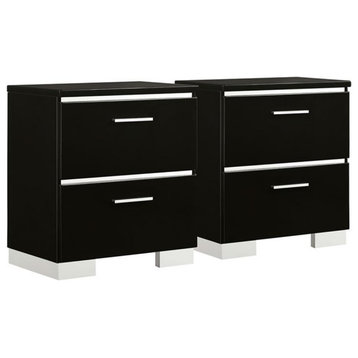 Bowery Hill Contemporary Wood Nightstand in Black (Set of 2)