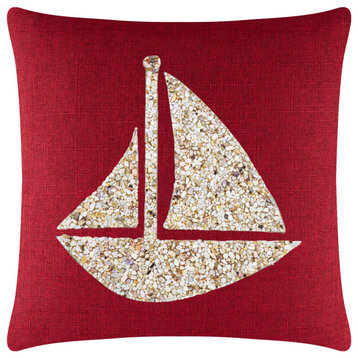 Sparkles Home Shell Sailboat Pillow, Red, 16x16"