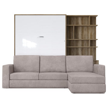 Invento Vertical Wall Bed, Sofa, Bookcase, Bed - Oak Country/White; Sofa - Beige