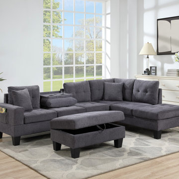 Briscoe Dark Gray Woven 102" Reversible Sectional Sofa with Dropdown Table, Char