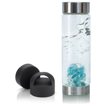 Water Bottle, VitaJuwel ViA Gemwater Bottle, Black Loop Caps, Inner Purity