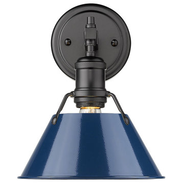Orwell BLK 1 Light Bath Vanity in Black with Navy Blue Shade