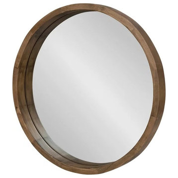 Modern Wall Mounted Mirror, Round Design With Wooden Frame, Natural Rustic/22"
