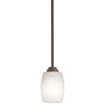 Kichler - Mini Pendant 1-Light, Olde Bronze/Satin Etched Cased Opal Glass, Standard - This 1 light mini-pendant from the Eileen Collection features a clean, straight linear construction with simple glass for a style that is as unique and contemporary as Eileen Gray. The warm elegance of our Olde Bronze finish complements the satin etched cased opal glass perfectly to give the Eileen Collection added ambiance that is ideal for today's ever-evolving aesthetic.