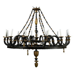 Large Swedish Provinical Painted Pine 18-Light Chandelier - Chandeliers