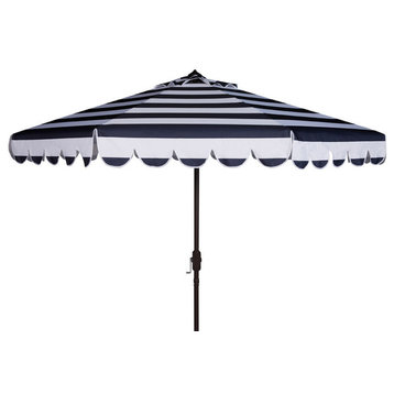 Safavieh Maui Scallop Striped 9' Crank Umbrella, Navy/White