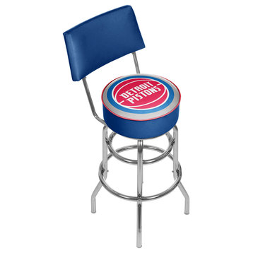 Bar Stool - Detroit Pistons Logo Stool with Foam Padded Seat and Back