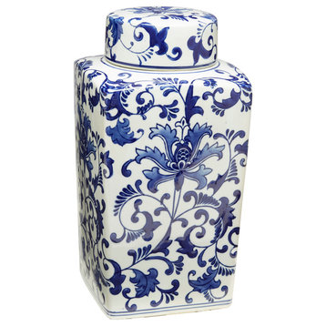 Square Floral Jar with Lid