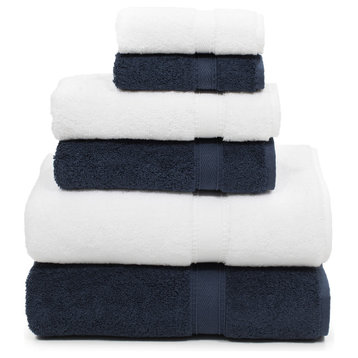 Linum Home Textiles Sinemis Terry 6-Piece Towel Set, Navy & White