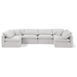 Meridian Furniture - Indulge Upholstered Modular U-Shaped Sectional, Cream, 6-Piece: 4 Armless Chair, 2 Corner Chair, Down Stuffed Velvet - Experience ultimate comfort and style with our cream velvet Indulge Sectional. The luxurious velvet will elevate the aesthetic of any room. This sofa provides ample space for you to relax while its modular build offers the option of unlimited configurations. Whether you're looking to add a stylish element to your living room or a comfortable seating option to your bedroom, this sofa is the perfect choice.