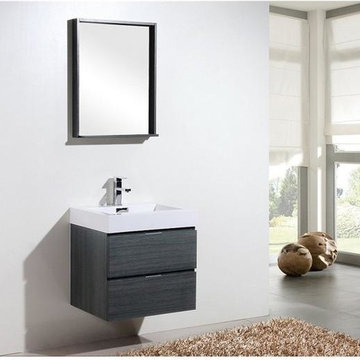 KubeBath Bliss 24" High Gloss Gray Oak Single Sink Wall Mount Modern Vanity