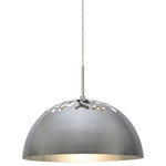 Besa Lighting - Besa Lighting 1JT-GORDY-SN Gordy - One Light Pendant with Flat Canopy - Our industrial styled satin nickel Gordy pendant, composed of a dome-shaped metal reflector with an abstractly designed cutout patterning, offers a look that will easily merge into the recent urban decorating trend . The inner silver foil finish exudes a pleasing and focused glow, while the top cutouts creates an overhead silhouette as it gracefully plays with the light source. The cord pendant fixture is equipped with a 10' SVT cordset and an low profile flat monopoint canopy. These stylish and functional luminaries are offered in a beautiful brushed Bronze finish.  No. of Rods: 4  Canopy Included: TRUE  Cord Length: 120.00  Canopy Diameter: 5 x 5 x 0 Rod Length(s): 18.00  Dimable: TRUEGordy One Light Pendant with Flat Canopy A19 Medium Base BulbUL: Suitable for damp locations, *Energy Star Qualified: n/a  *ADA Certified: n/a  *Number of Lights: Lamp: 1-*Wattage:60w A19 Medium Base bulb(s) *Bulb Included:No *Bulb Type:A19 Medium Base *Finish Type:Bronze