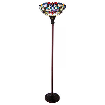 VIVIAN Tiffany-Style Victorian Stained Glass Torchiere Floor Lamp, 69"