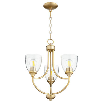 Quorum Enclave Chandelier 6059-3-280, Aged Brass W/ Clear/Seeded