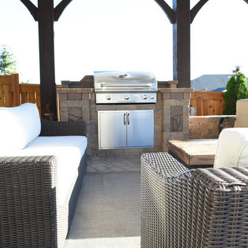Timber Pavilion w/ Fireplace, Waterfall Fountains & BBQ Bar