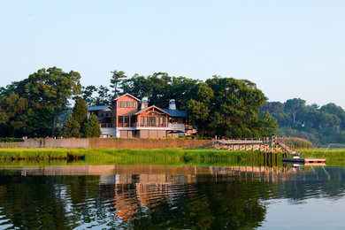 Example of a mountain style two-story exterior home design in Boston