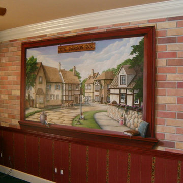 Theater room trompe l'oeil mural