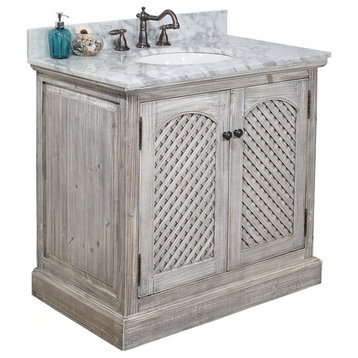 Single Fir Sink Vanity Driftwood With Carrara White Marble Top, 36", Gray