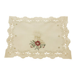 Xia Home Fashions - Golden Glow Embroidered Cutwork Christmas Placemats, 14"x20", Set of 4 - Placemats