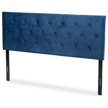 Francesca Modern Velvet Fabric Upholstered Headboard King, Navy Blue
