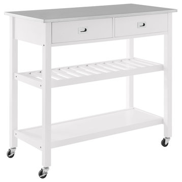Chloe Stainless Steel Top Kitchen Island Cart, White/Stainless Steel
