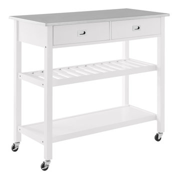 Chloe Stainless Steel Top Kitchen Island Cart, White/Stainless Steel