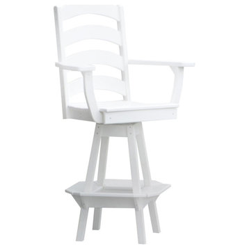 Poly Lumber Ladderback Swivel Bar Chair with Arms, White