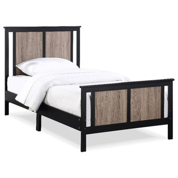 Olive & Opie Connelly Wood Reversible Panel Twin Bed in Black/Vintage Walnut