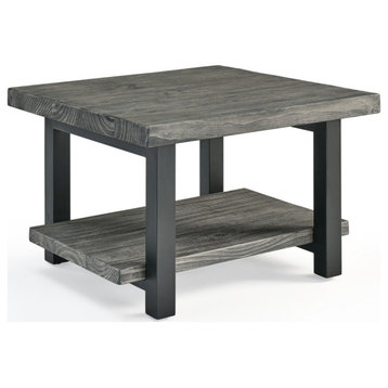 Pomona 27" Metal and Wood Square Coffee Table, Slate Gray