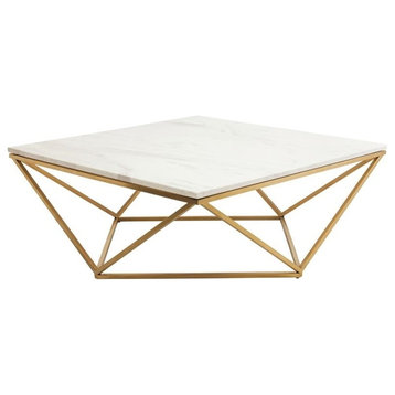 Jasmine Marble Top Coffee Table by Nuevo, Brushed Gold Stainless Steel Base