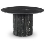 Meridian Furniture - Genoa Marble Dining Table, Black - Add a refined look to your room with this handcrafted black Genoa dining table, a stunning masterpiece that marries elegance and practicality. Crafted from genuine marble, each table is a unique work of art, featuring a black marble top with intricate white veining. The fluted marble base adds a touch of art deco design, making it a statement piece in any room and adding to its heirloom-quality design.