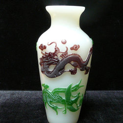 Chinese White Mixed Color Overlay Peking Glass Vase - Vases