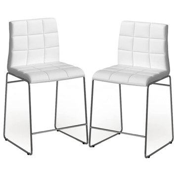 Set of 2 Dining Chair, Armless Design With Tufted Padded Seat & Back, White
