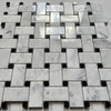 Carrara Marble Basketweave Mosaic Tile Carrera Black Dots Polished 1x2, 1 sheet