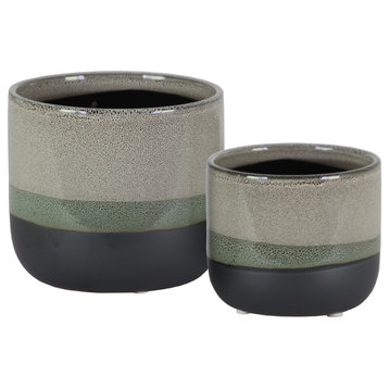 Urban Trends Stoneware Pot 2-Piece Set, Gray
