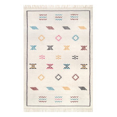 Southwestern Flatwoven Ancestral Area Rug, Ivory, 5'x8'
