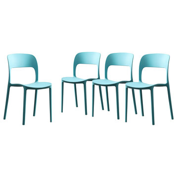 GDF Studio Dean Outdoor Plastic Chairs, Set of 4, Teal