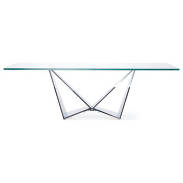 Serra Coffee Table Oversized 51" Clear Glass Polished Stainless Steel Base