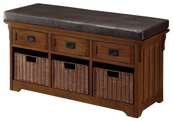 Accent Hallway Entryway Storage Bench Baskets Drawers Upholstered Seat