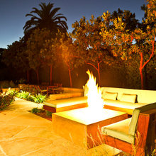 fire pit seating and glass wall