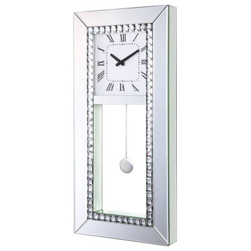 Lotus Wall Clock, Mirrored and Faux Crystal Diamonds