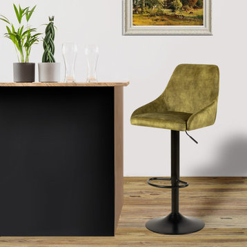 Velvet Adjustable Bar Stool Green Upholstered Bar Chair Dining Room Set of 2