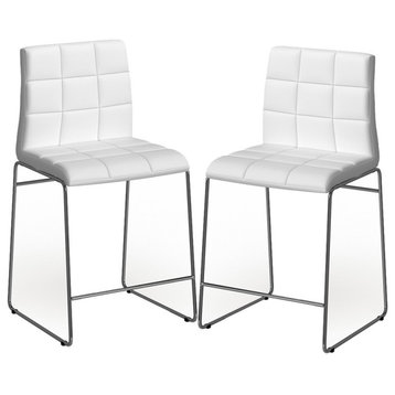 Set of 2 Leatherette Upholstered Counter Hight Chair, White
