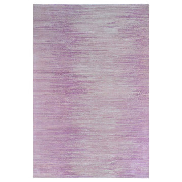 Pink Zero Pile Organic Wool Ombre Design Hand Knotted Oriental Rug, 6'1" x 9'2"