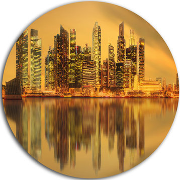Singapore Marina Bay Skyscrapers, Cityscape Disc Metal Artwork, 36"