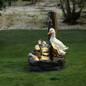Resin Duck Family Outdoor Patio Fountain
